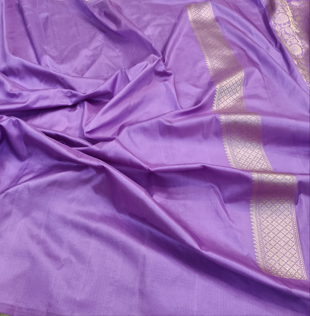 Lavender pure katan silk handvowen banarasi saree