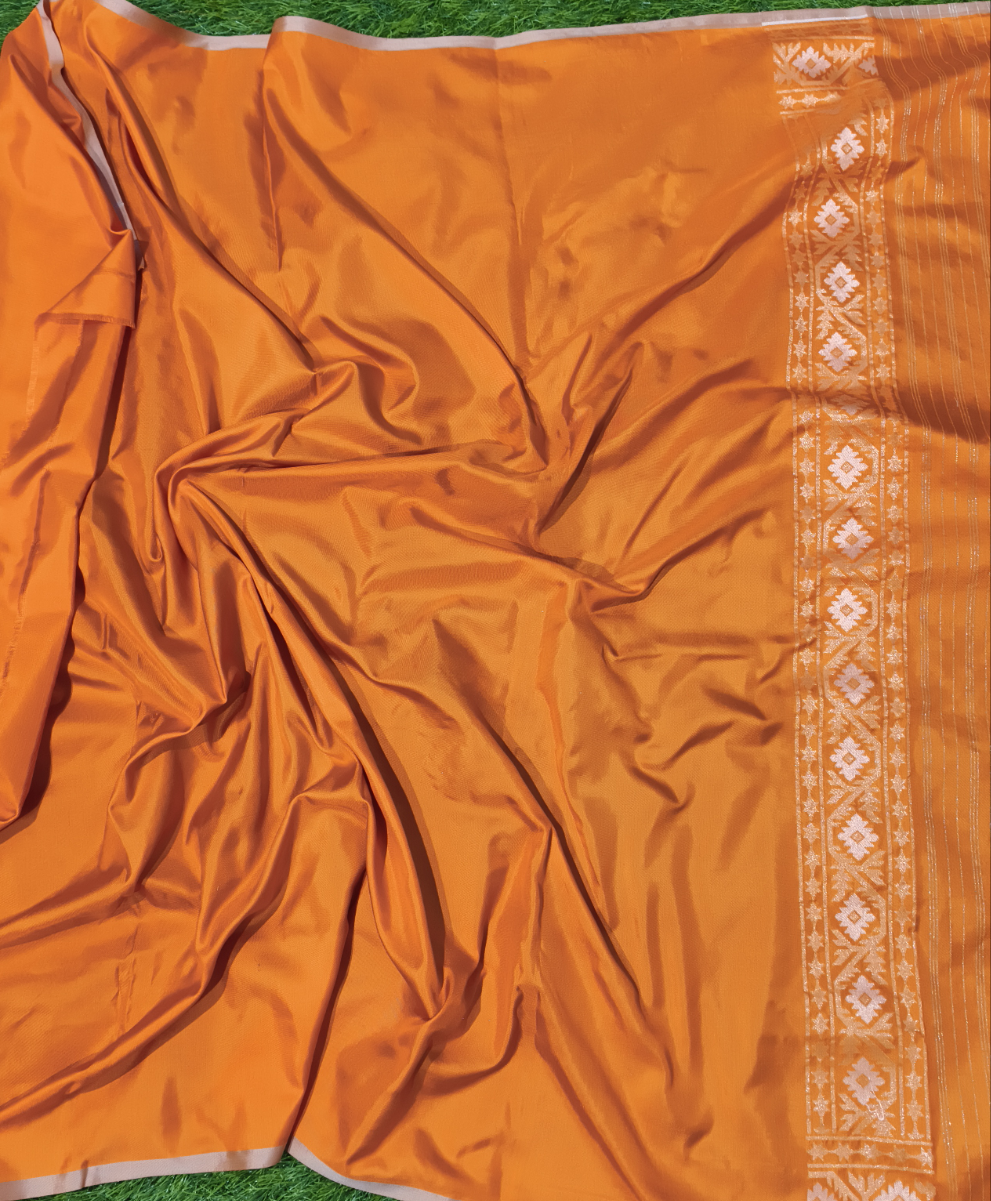 Orange pure katan silk ektara jamdani cutwork jaal banarasi saree