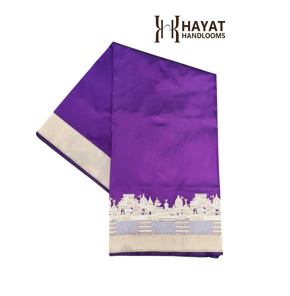 Purple pure katan silk handvowen banarasi saree