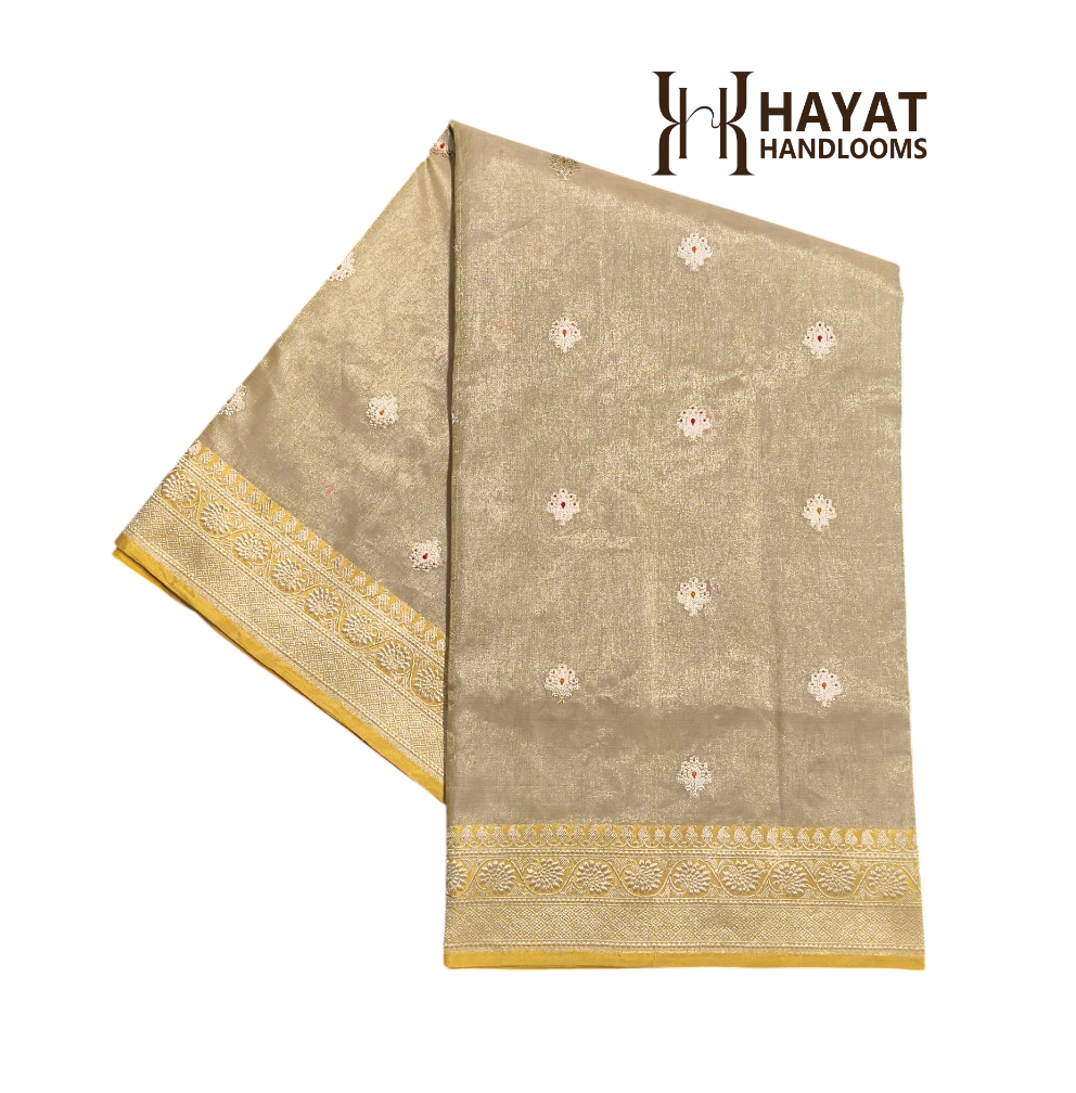 Pure kora tissue katan border handwoven banarasi saree