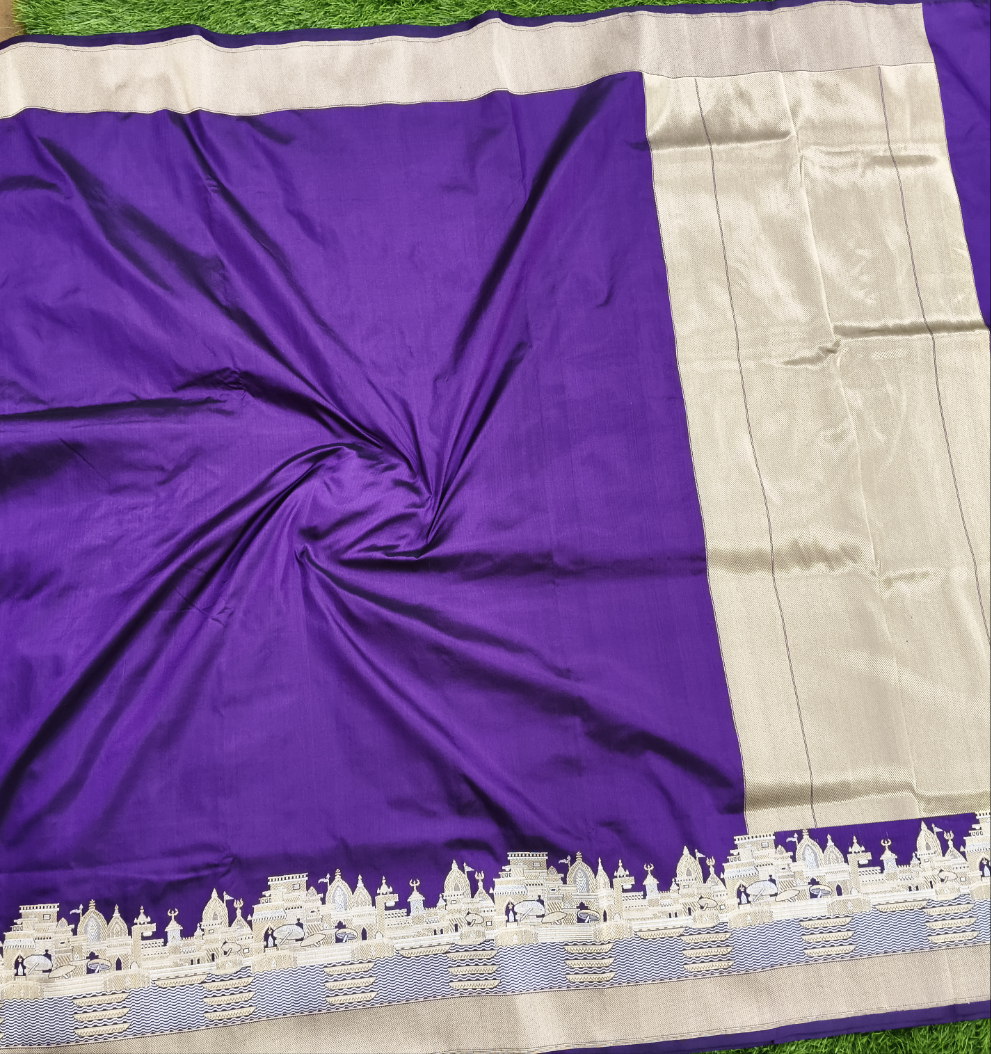 Purple pure katan silk handvowen banarasi saree