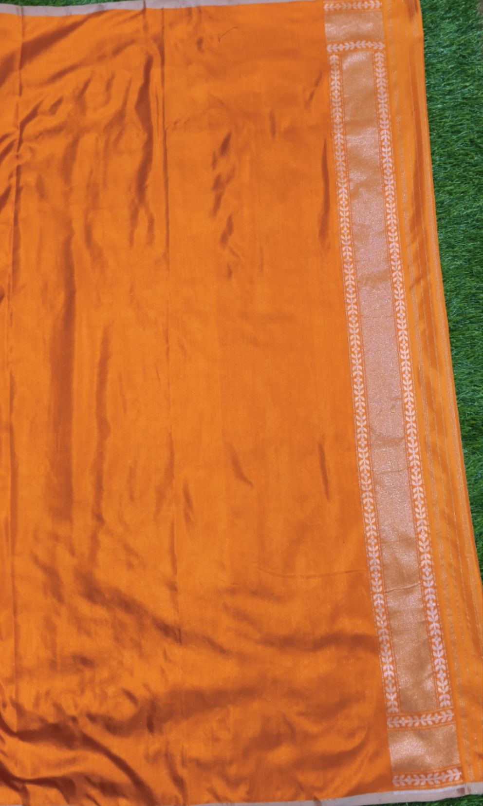 Orange pure katan silk ektara jamdani cutwork jaal banarasi saree