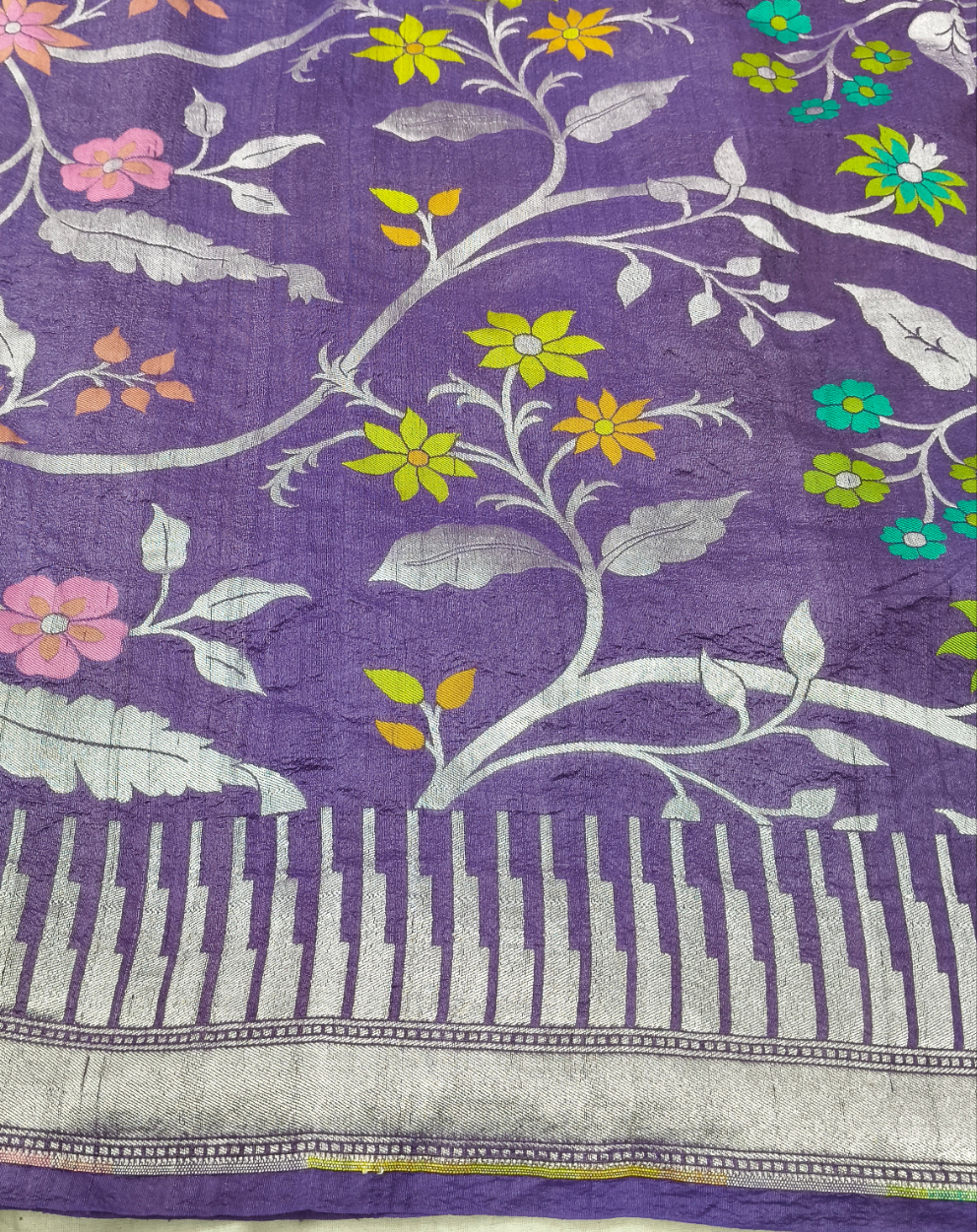 Lavender pure tusser georgette handloom banarasi saree