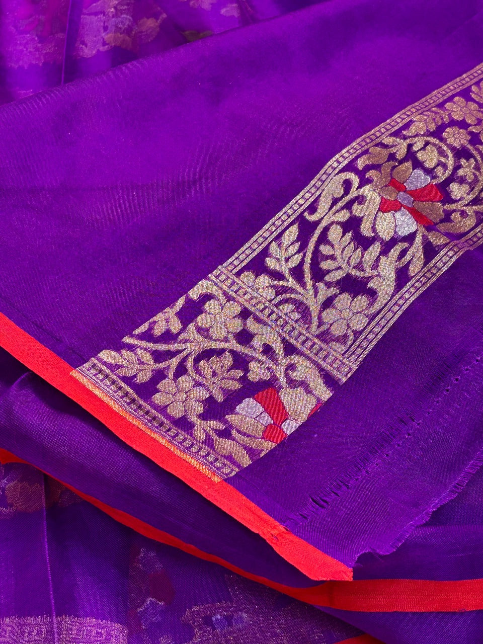 Purple Banarasi Kora Jamdani Silk Handwoven Saree