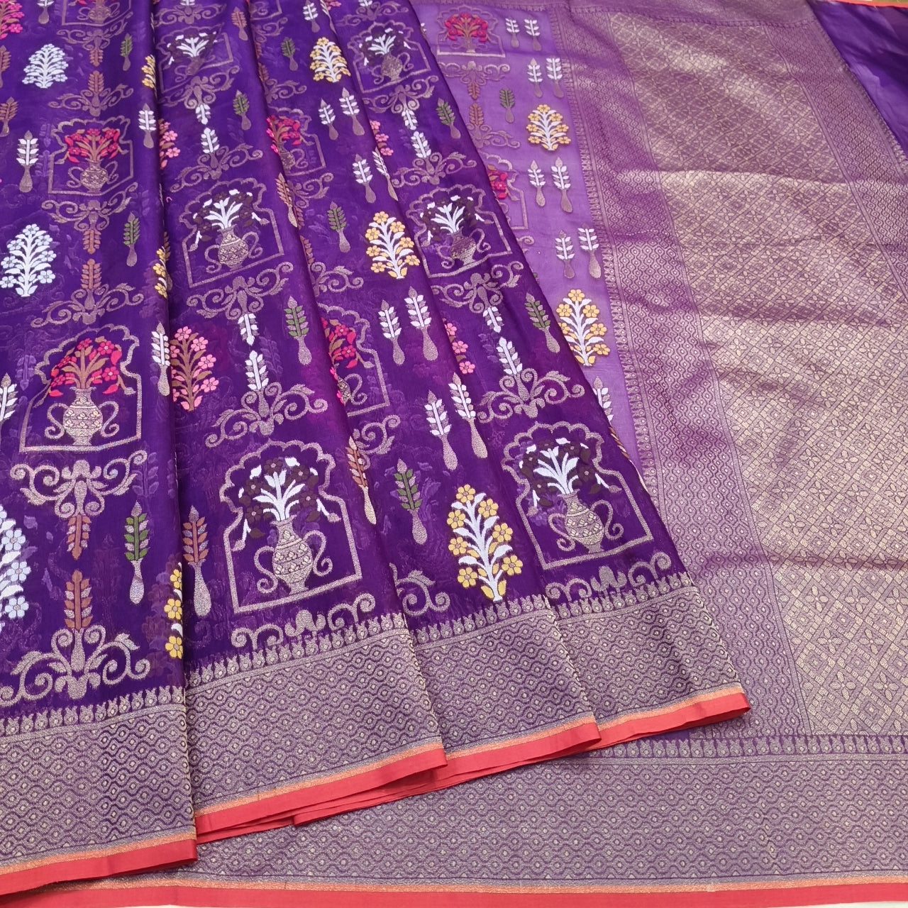 Pure Kora Silk Ektara Tilfi Cutwork Jamdani Banarasi Saree
