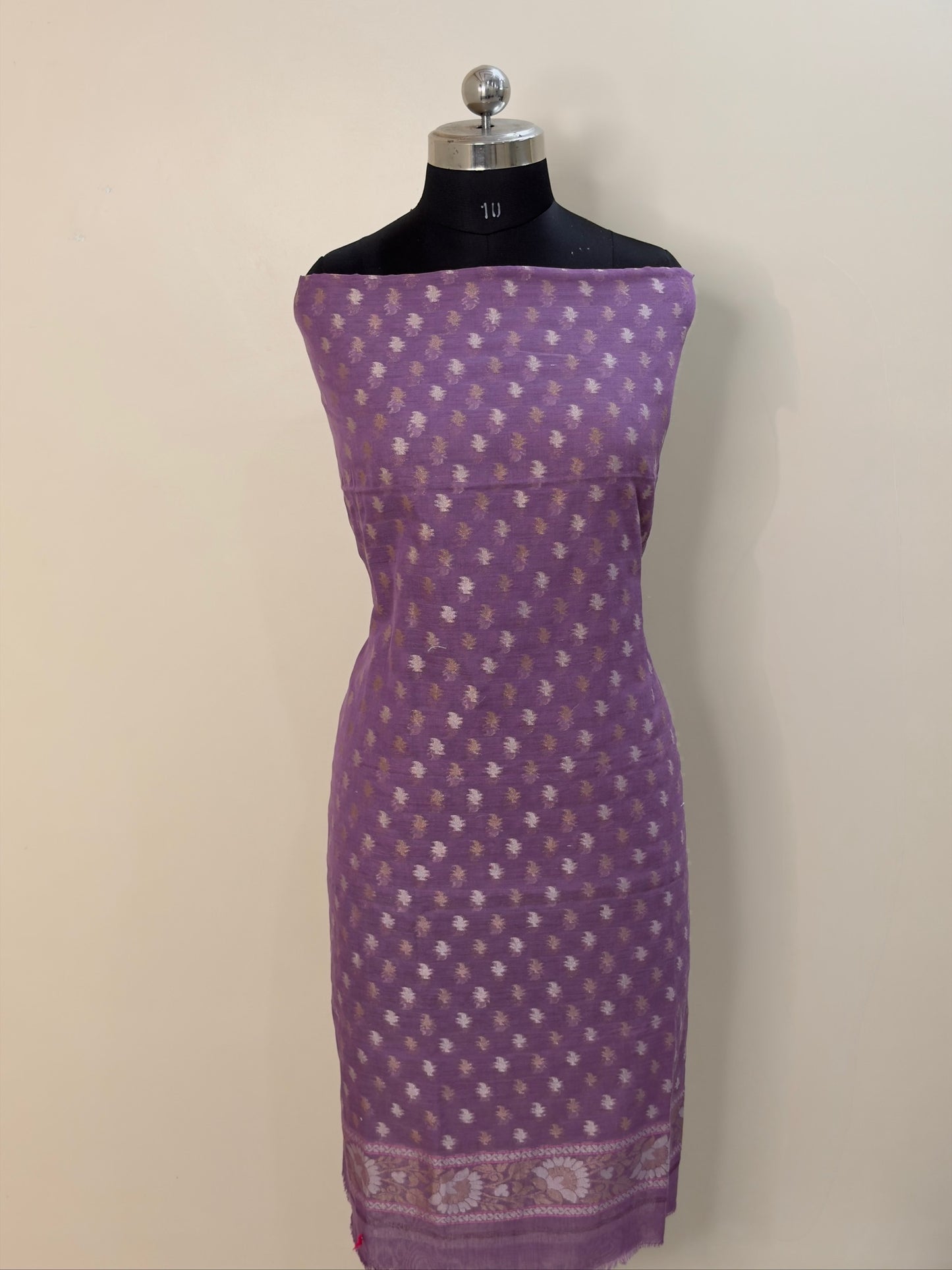 Lavender Pure Cotton Jamdani Silk Suit Set with Dupatta