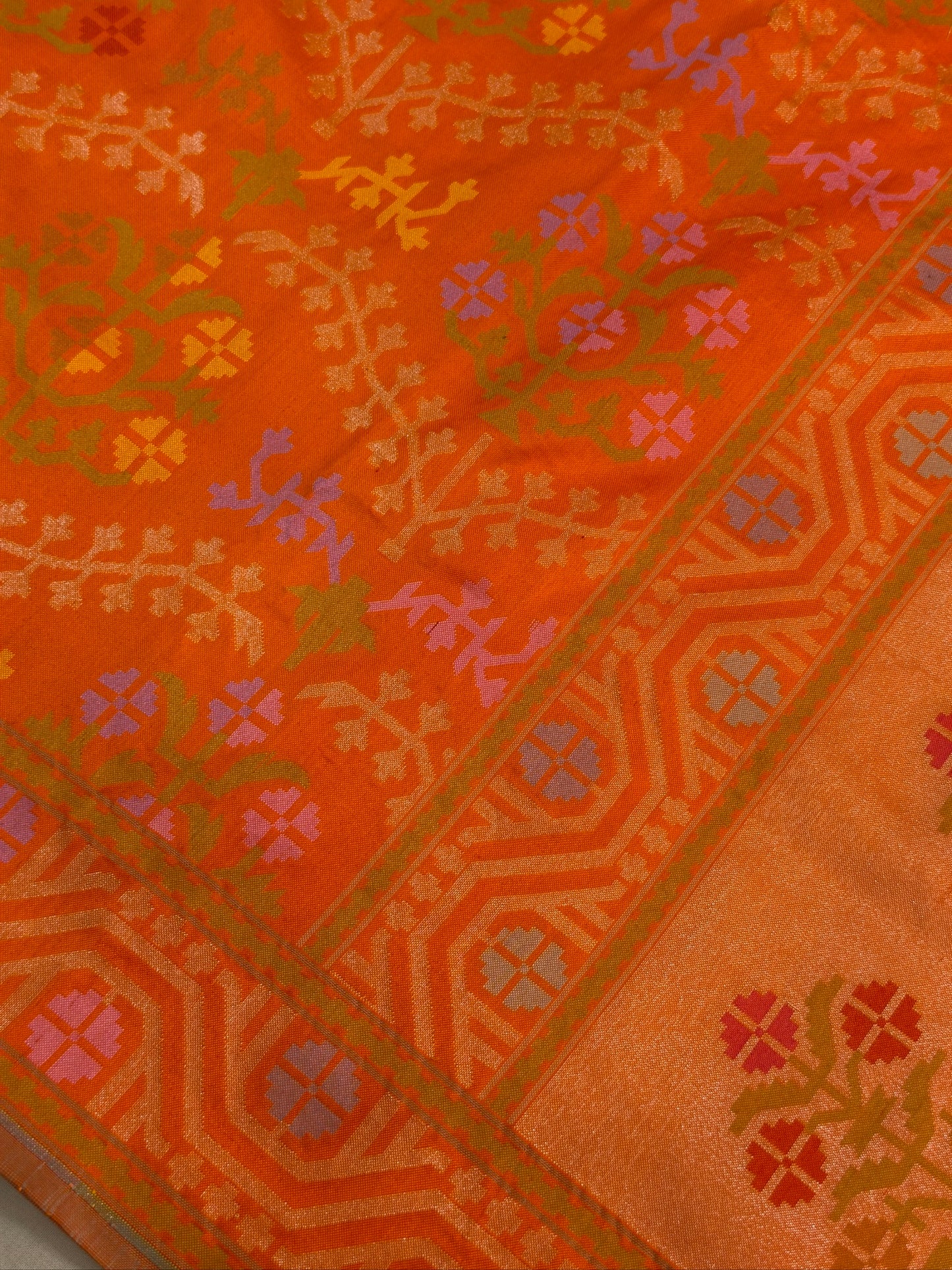 Orange Pure Banarasi Ektara Jamdani Silk Handwoven Saree