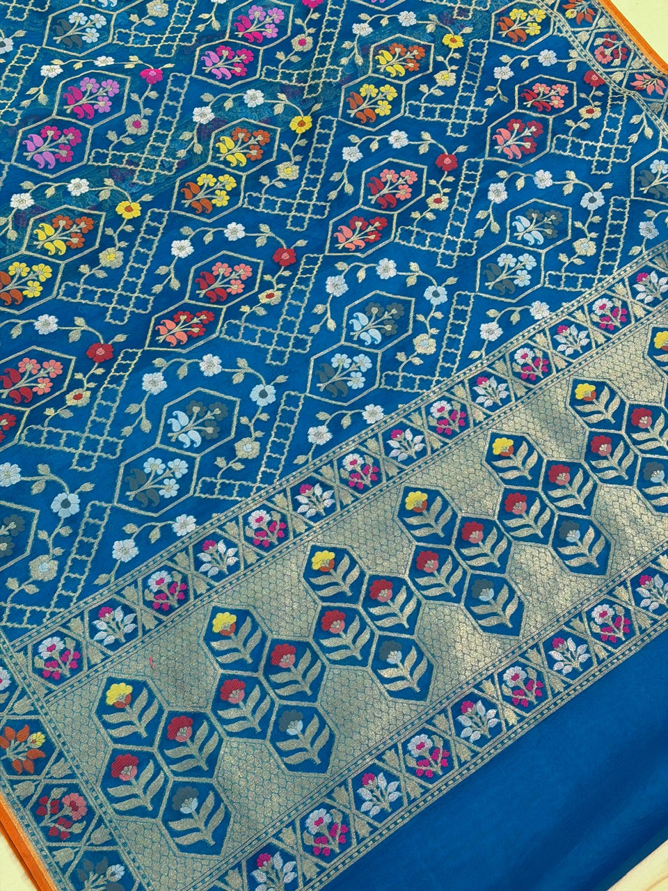 Royal Teal Banarasi Kora Jamdani Silk Handwoven Saree