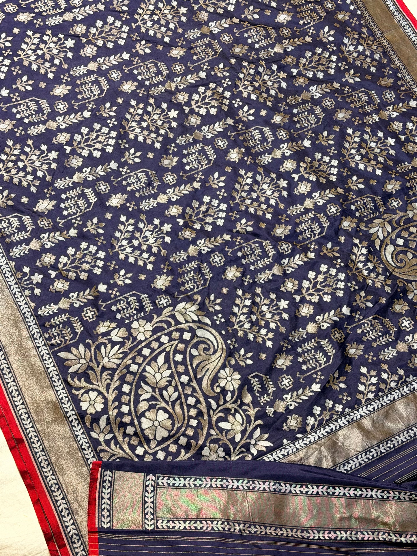 Nevy Blue Pure Banarasi Ektara Jamdani Silk Handwoven Saree