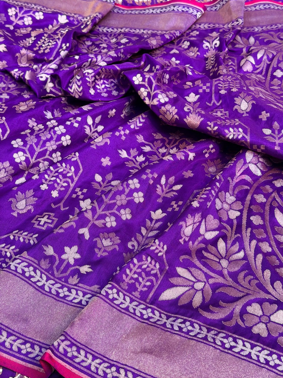 Purple Pure Banarasi Ektara Jamdani Silk Handwoven Saree