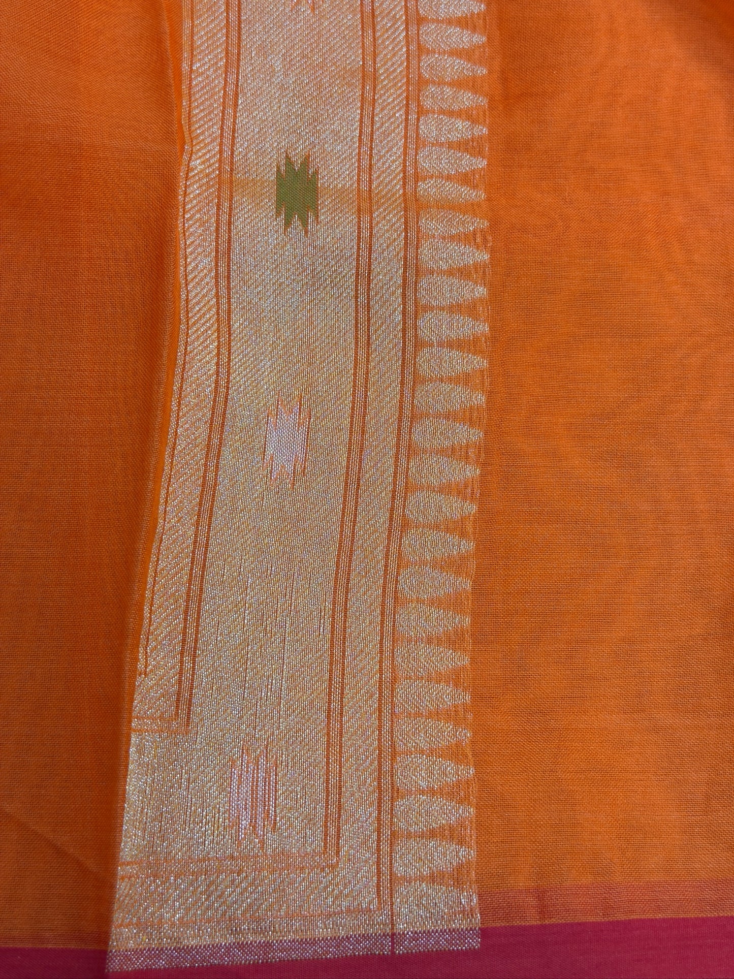 Orange Banarasi Kora Jamdani Silk Handwoven Saree