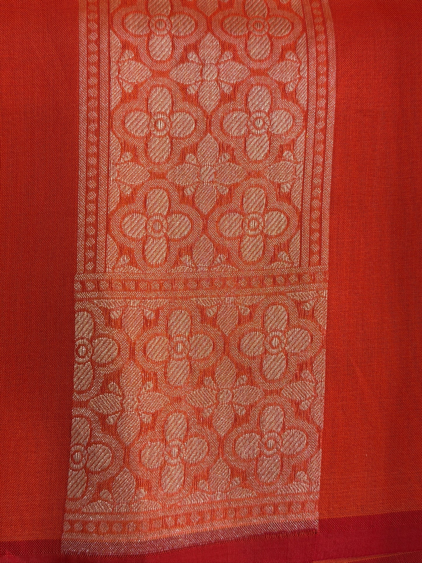 Rust Orange Banarasi Kora Jamdani Silk Handwoven Saree
