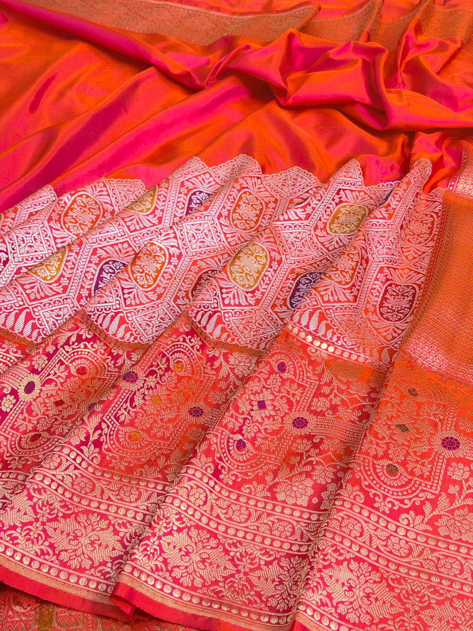 Orange Pure Katan Silk Handwoven Banarasi Saree