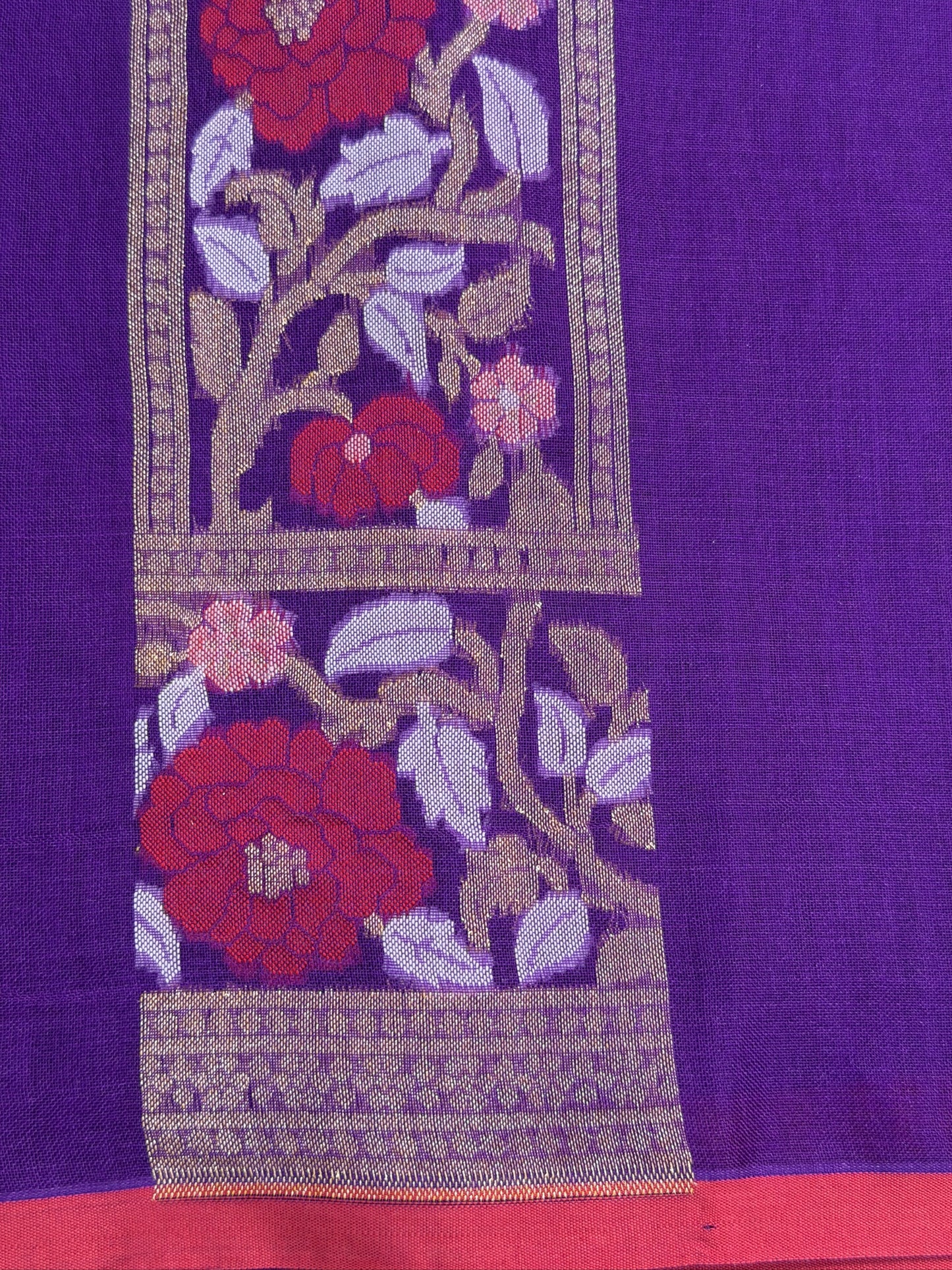 Purple Banarasi Kora Jamdani Silk Handwoven Saree