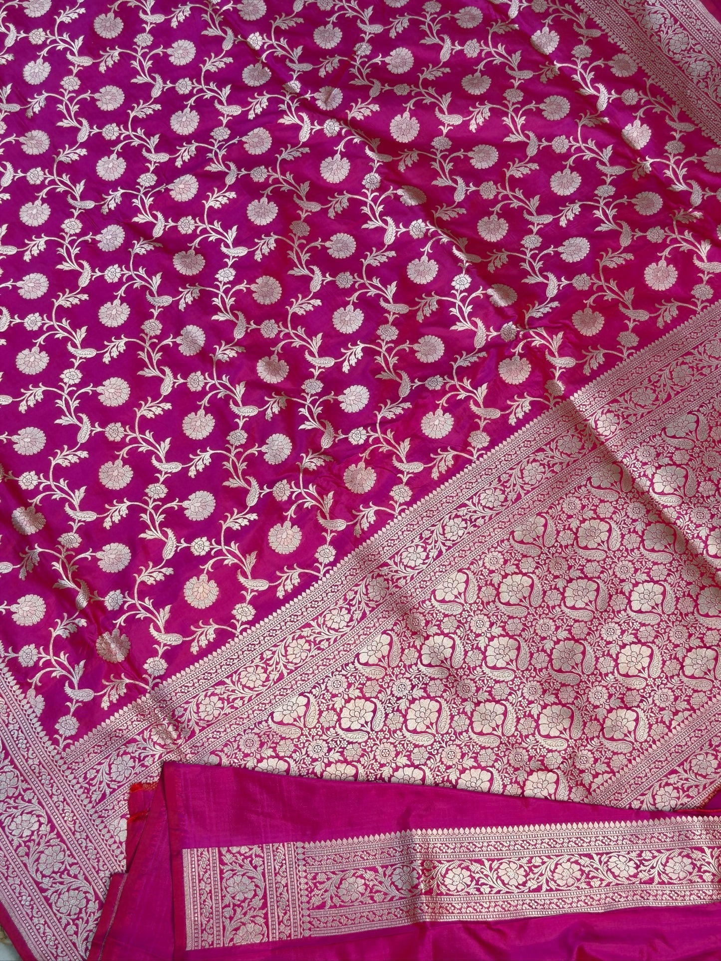 Rani Pink Banarasi Pure Katan Silk Saree | Pure Silk | Cutwork Technique | Banarasi Katan Silk Saree