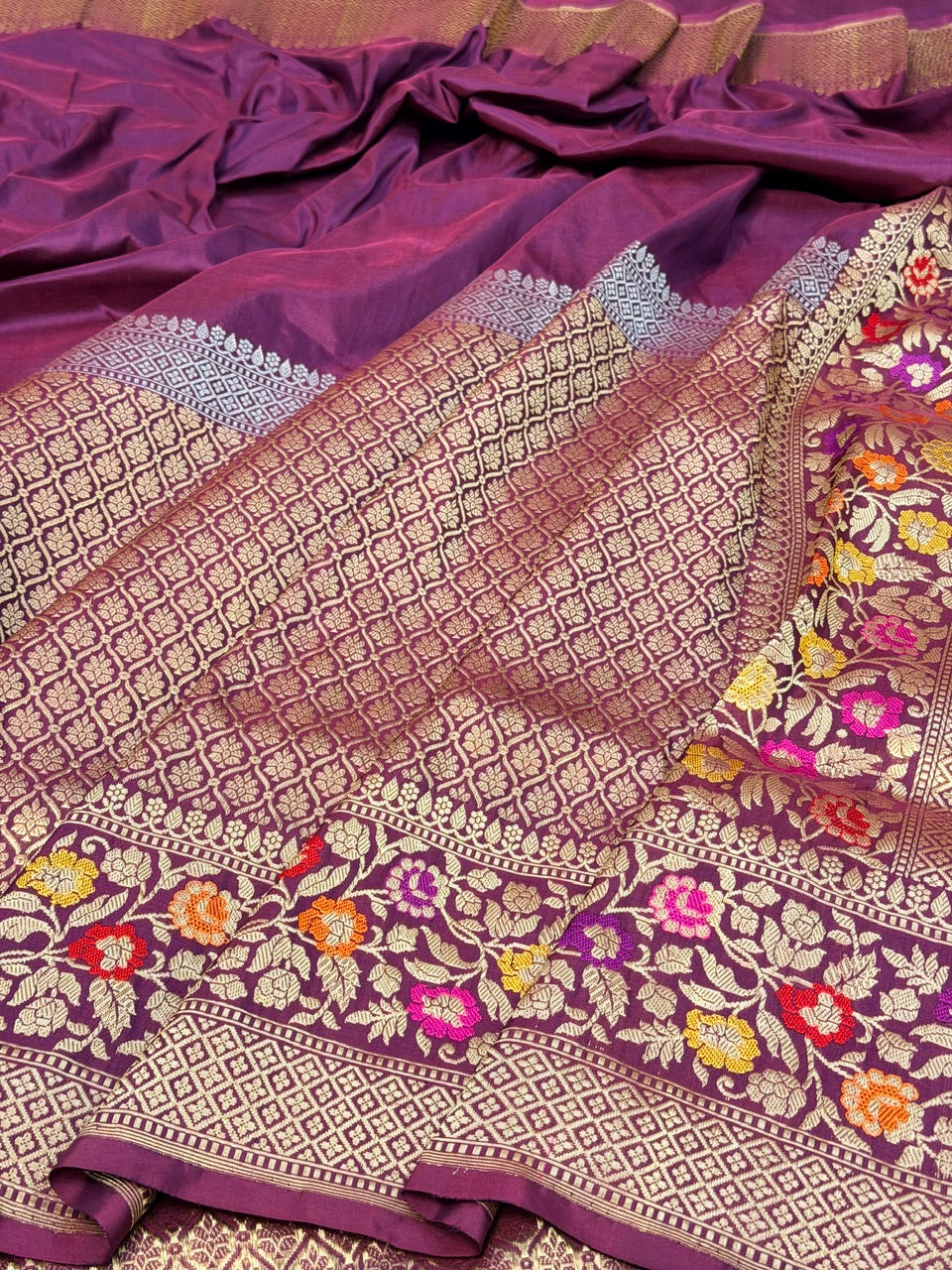 Wine Red Pure Katan Silk Handwoven Banarasi Saree