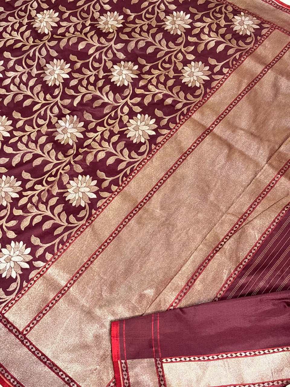 Brown Pure Banarasi Ektara Jamdani Silk Handwoven Saree