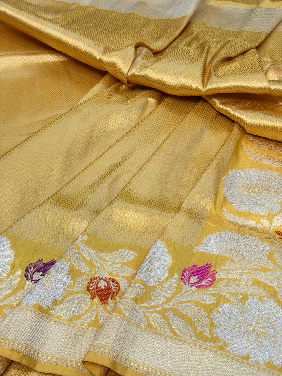 Mango Yellow Pure katan silk handvowen banarasi saree