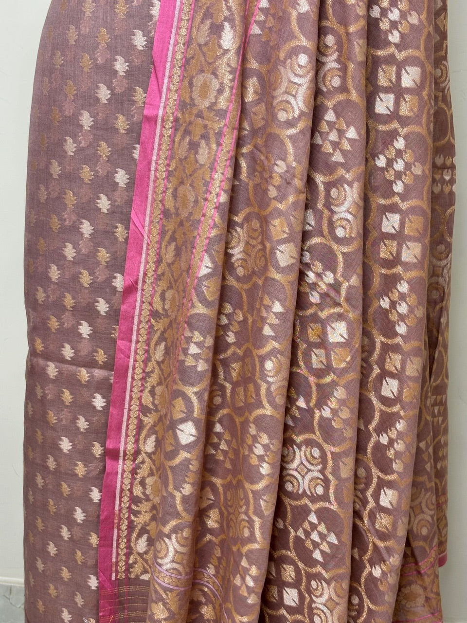 Mauve Pure Cotton Jmdani Silk Suit Set with Dupatta