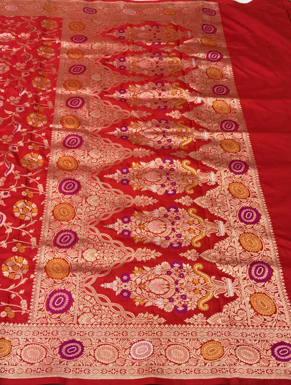 Red Banarasi Pure Katan Silk Saree | Pure Silk | Cutwork Technique | Banarasi Katan Silk Saree