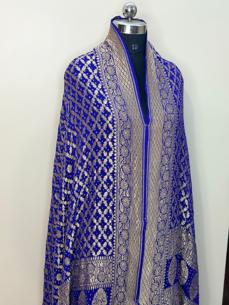 Royal Blue Chiffon Banarasi Dupatta with Gold Zari Weaving