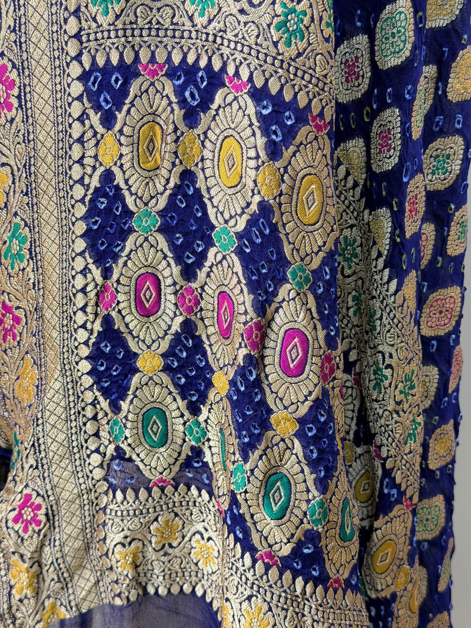 Royal Blue Banarasi Chiffon Dupatta with Gold Zari Work