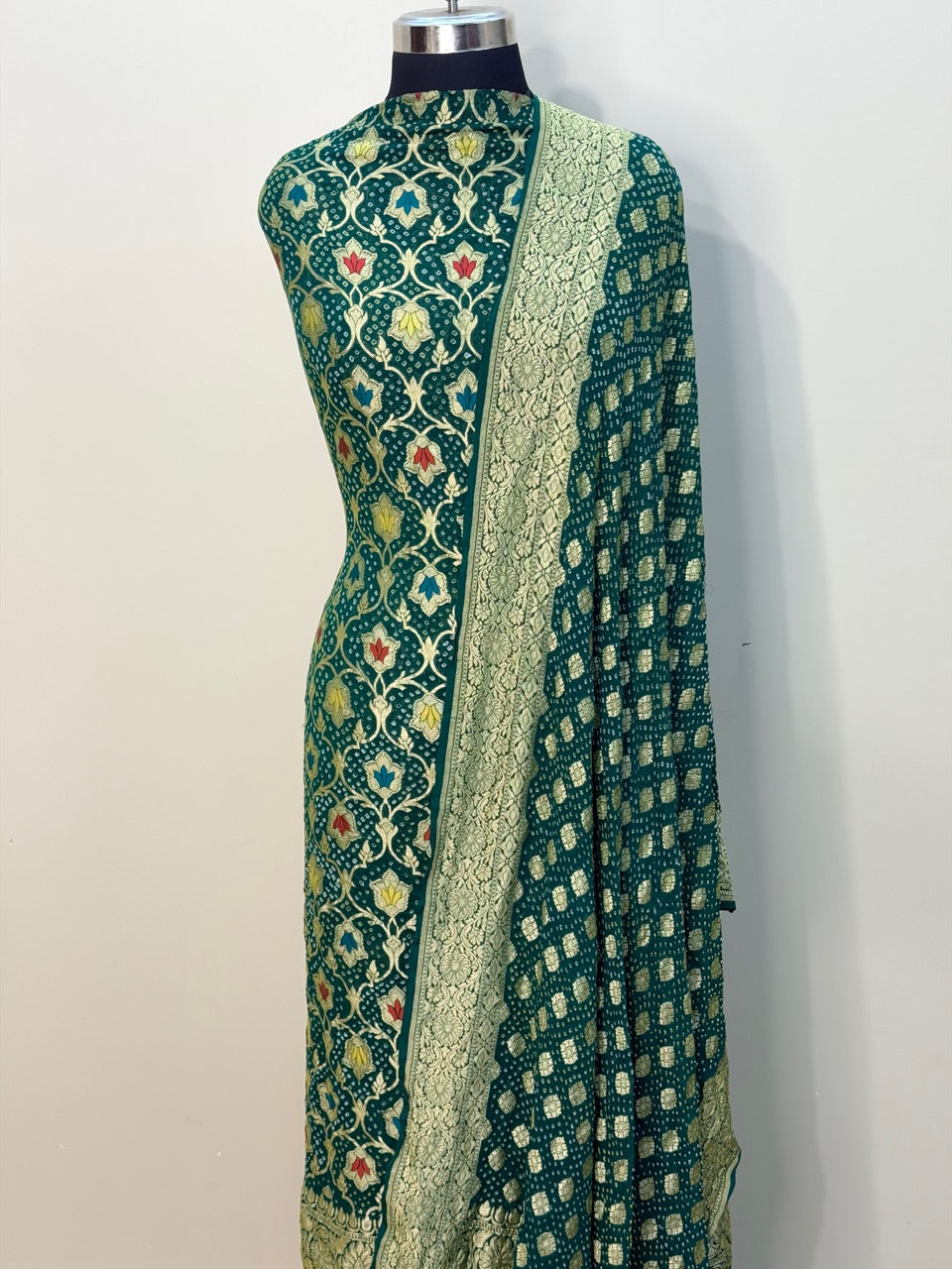 Bottle Green Chiffon Suit Set with Dupatta