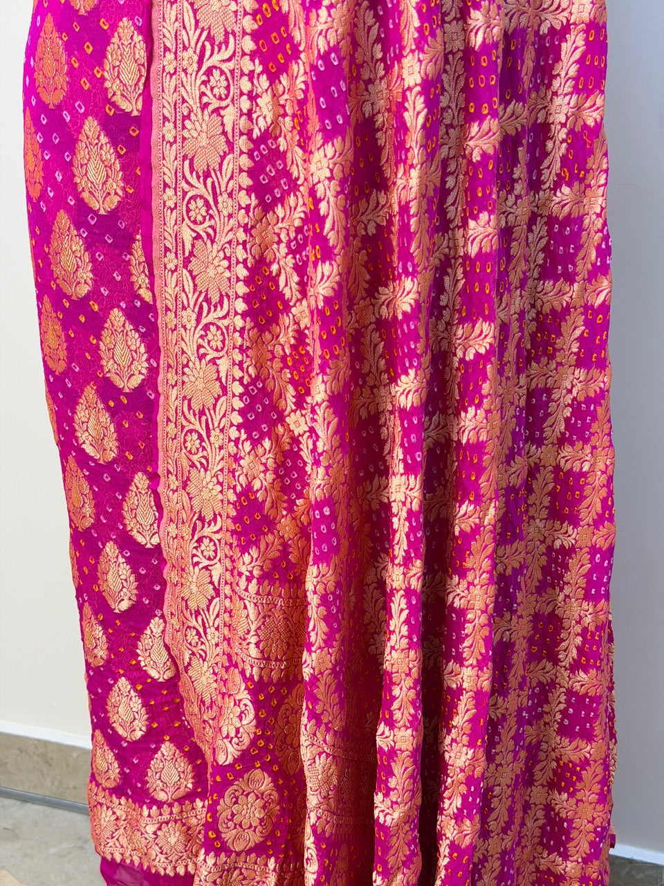 Rani Pink Chiffon Suit Set with Dupatta