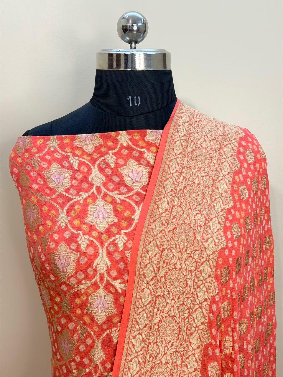 Peach Chiffon Suit Set with Dupatta