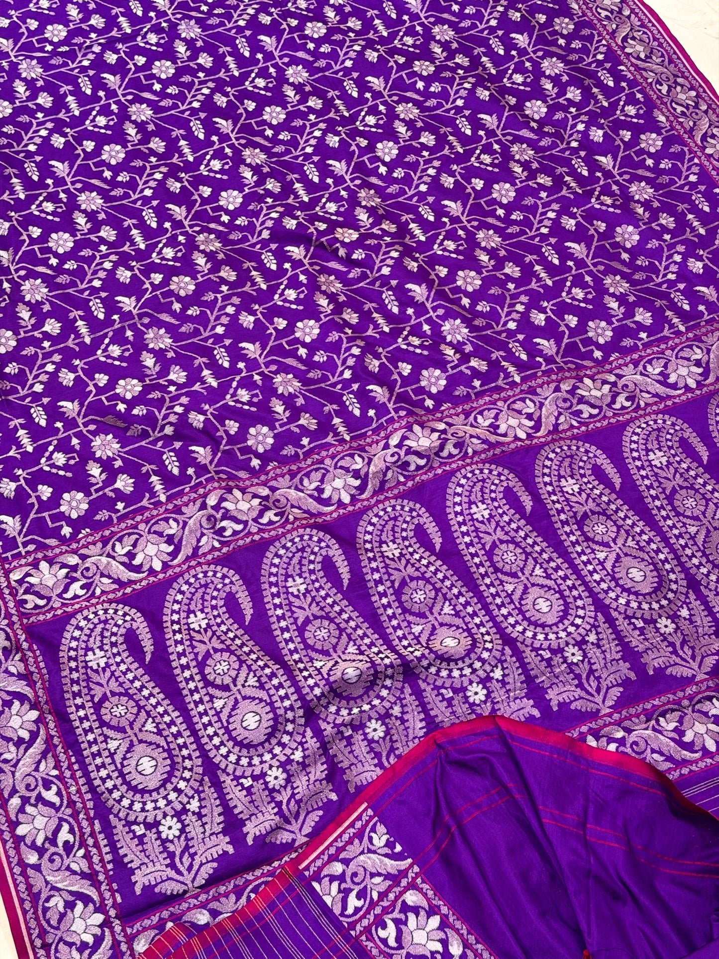 Purple Pure Banarasi Ektara Jamdani Silk Handwoven Saree