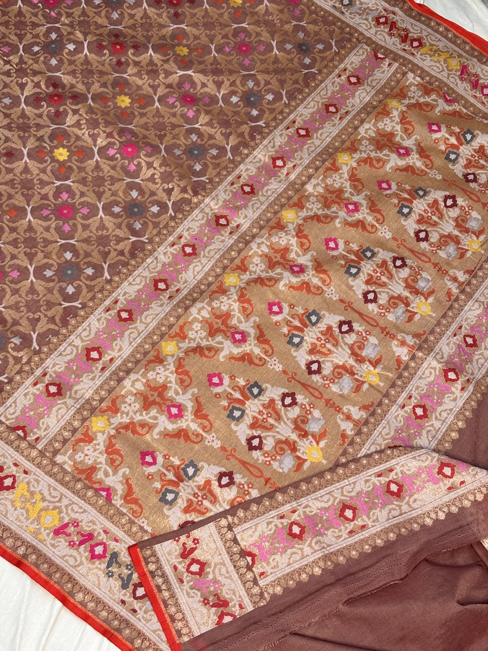 Cocoa Brown Banarasi cotton Jamdani handloom Saree