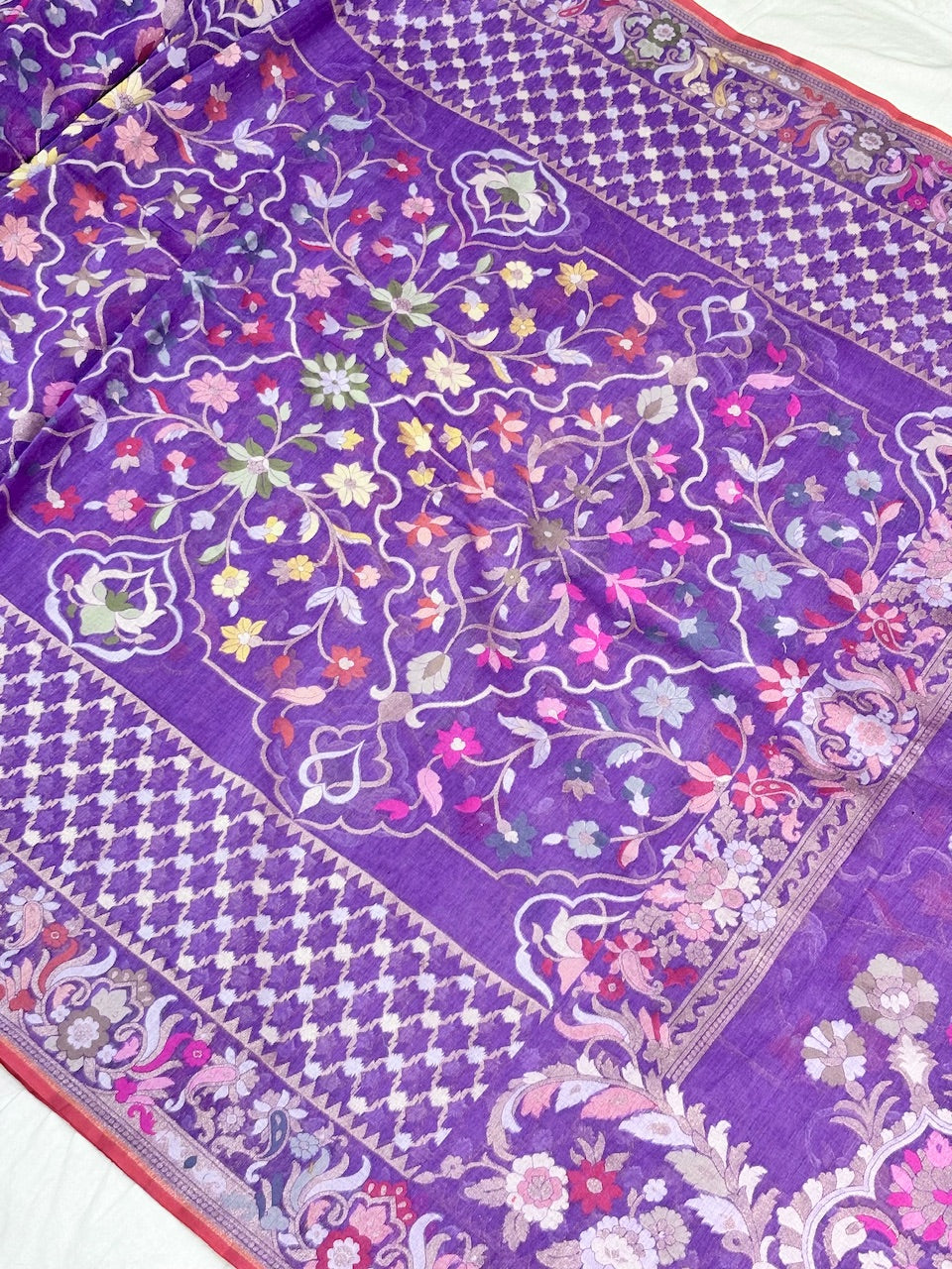 Violet Purple Banarasi cotton Jamdani handloom Saree
