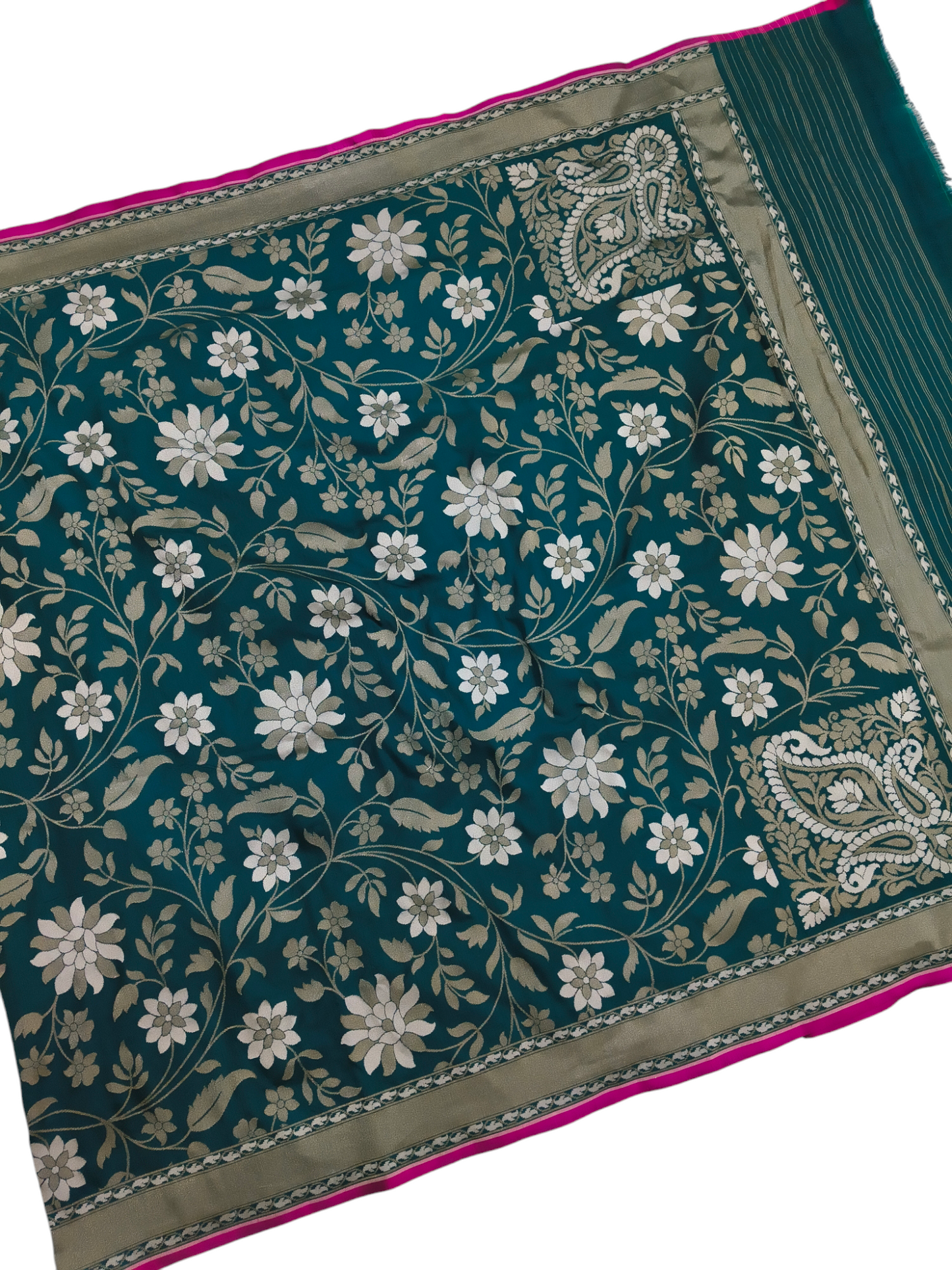 green pure katan silk ektara cutwork jamdani banarasi saree