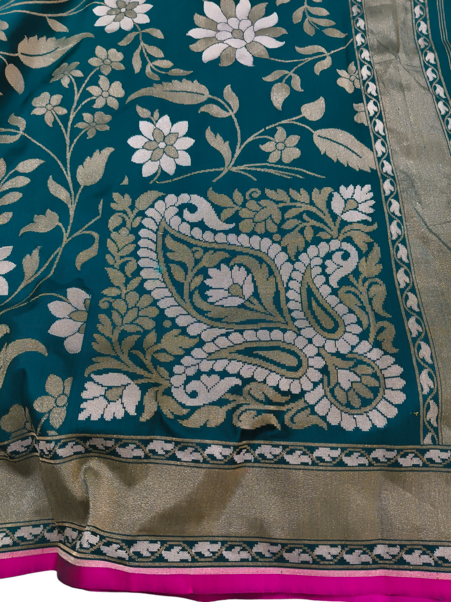 green pure katan silk ektara cutwork jamdani banarasi saree