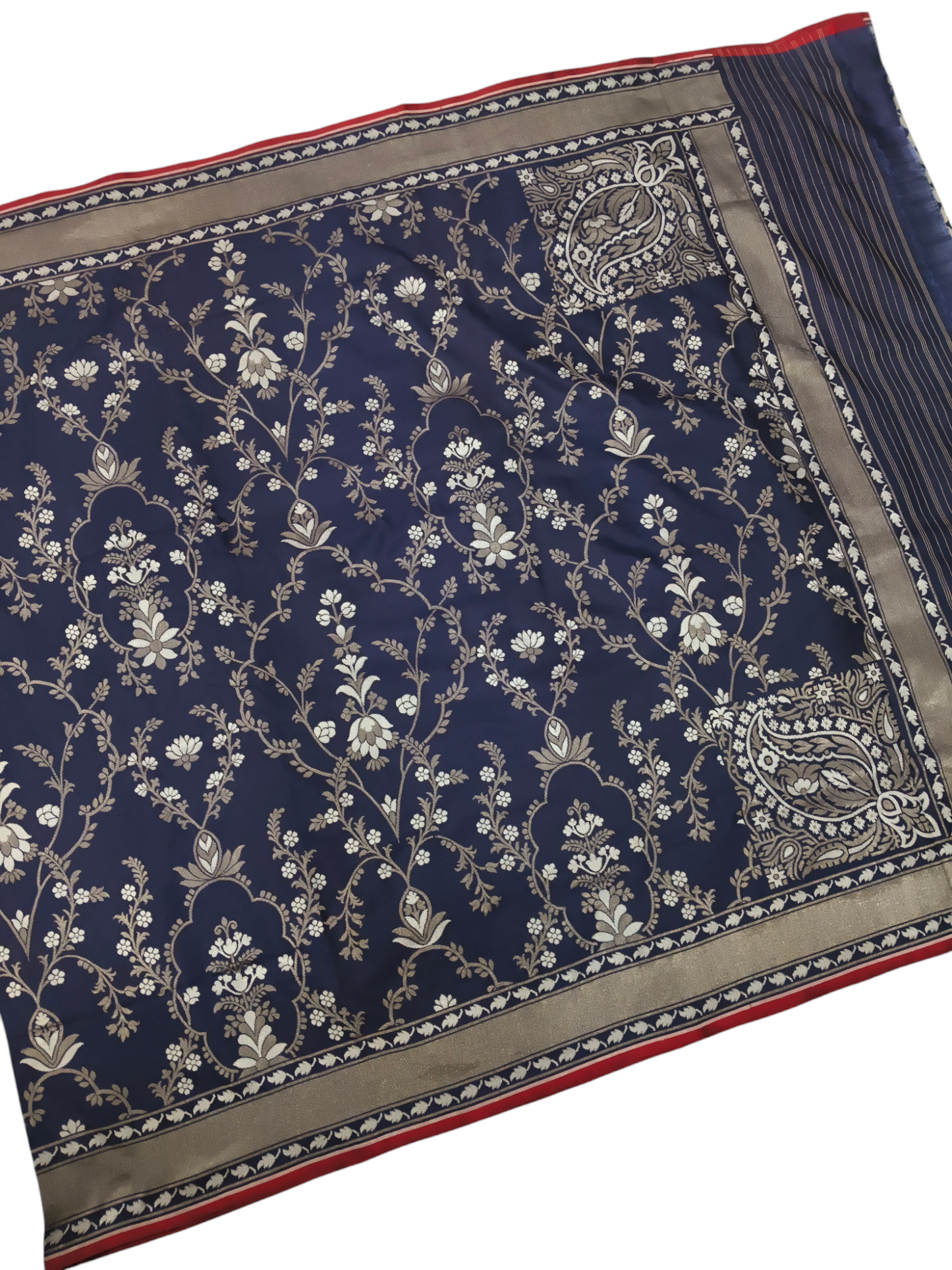 Navi blue pure katan silk cutwork jamdani exclusive saree