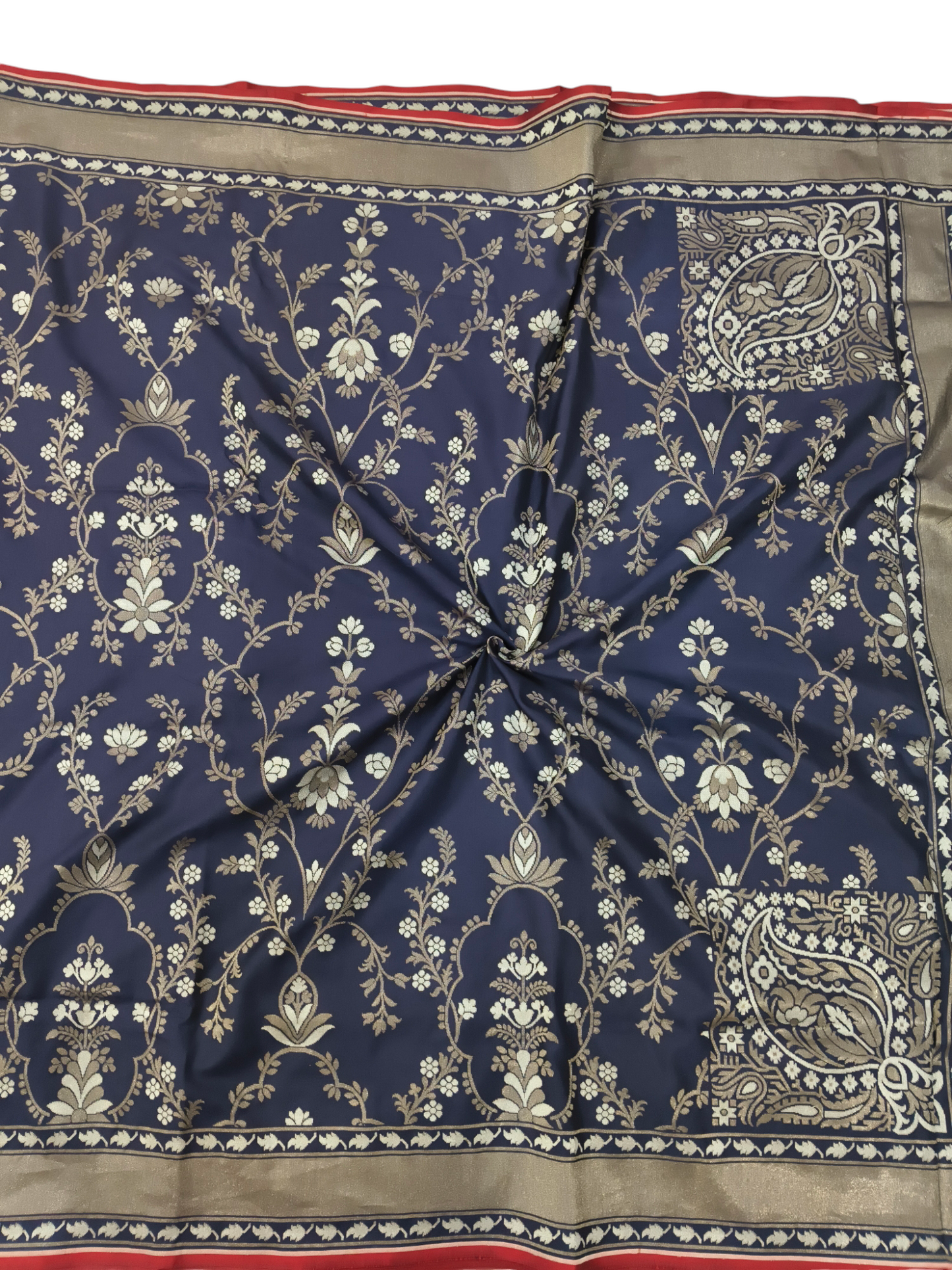 Navi blue pure katan silk cutwork jamdani exclusive saree