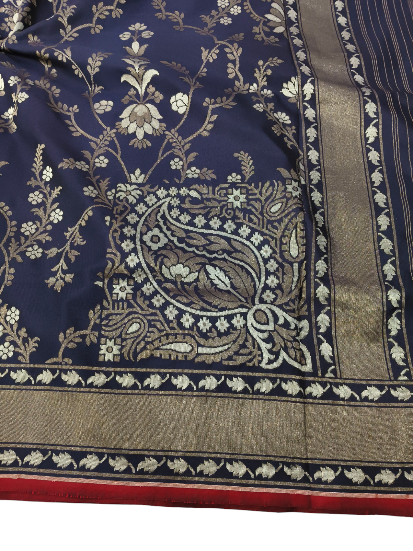 Navi blue pure katan silk cutwork jamdani exclusive saree