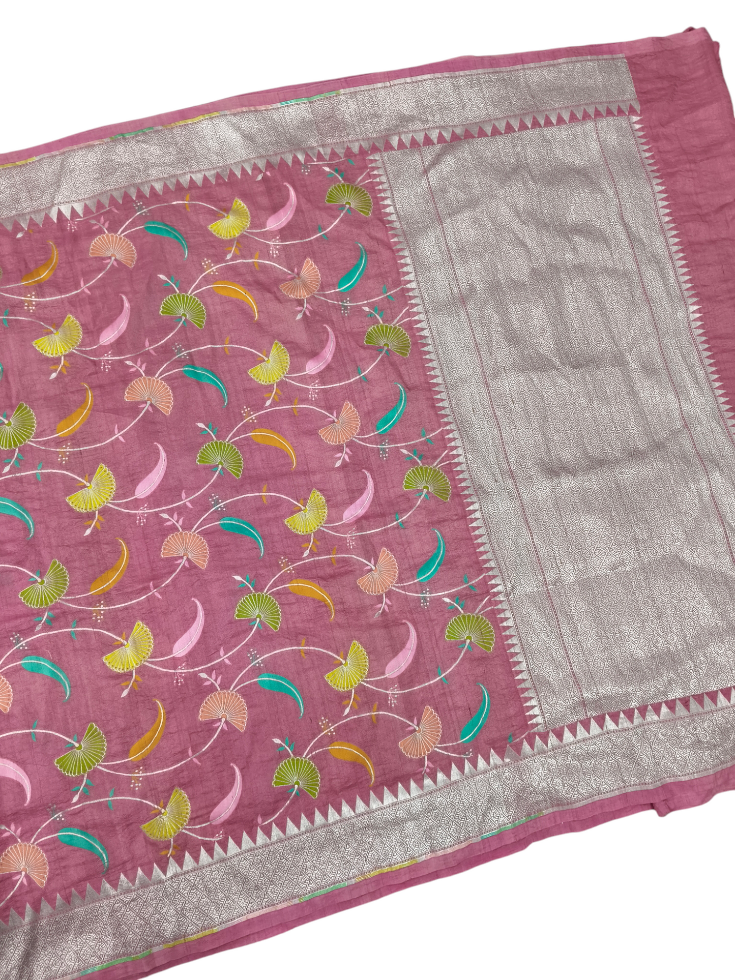 Dusty pink pure tusser georgette handloom banarasi saree
