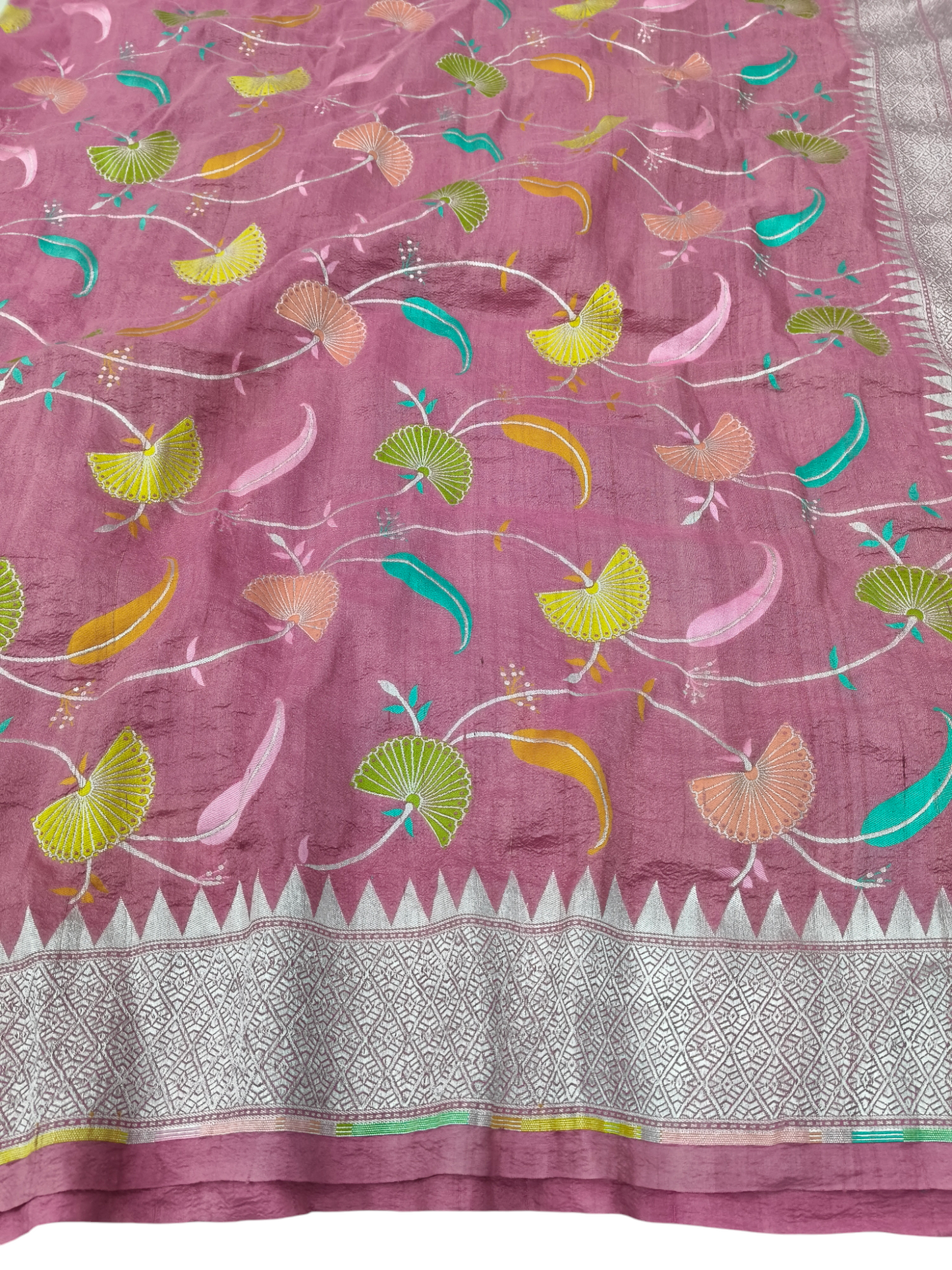 Dusty pink pure tusser georgette handloom banarasi saree