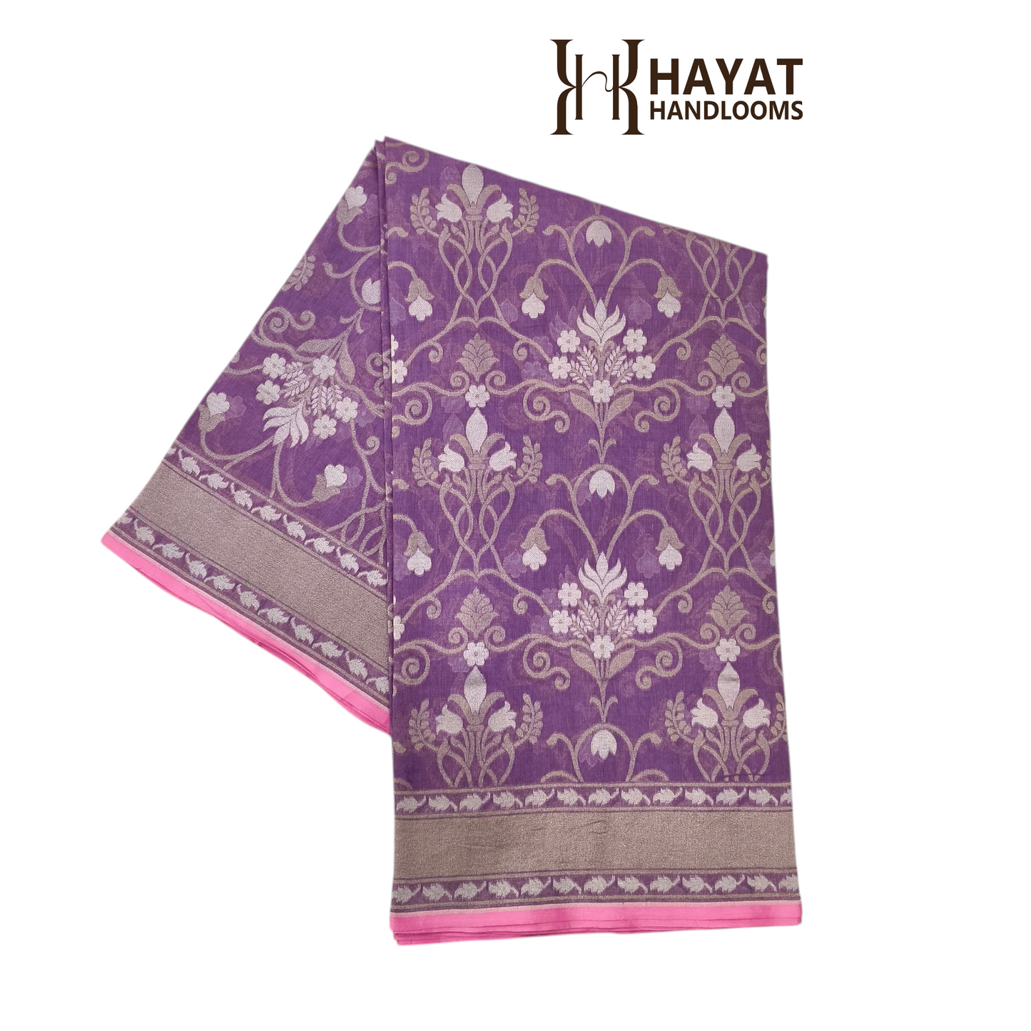 Lavender pure cotton jamdani cutwork jaal banarasi saree
