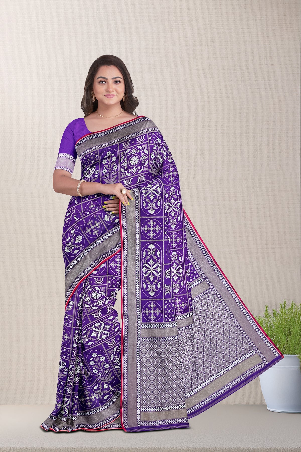 Pure Katan Silk Saree in Purple Color