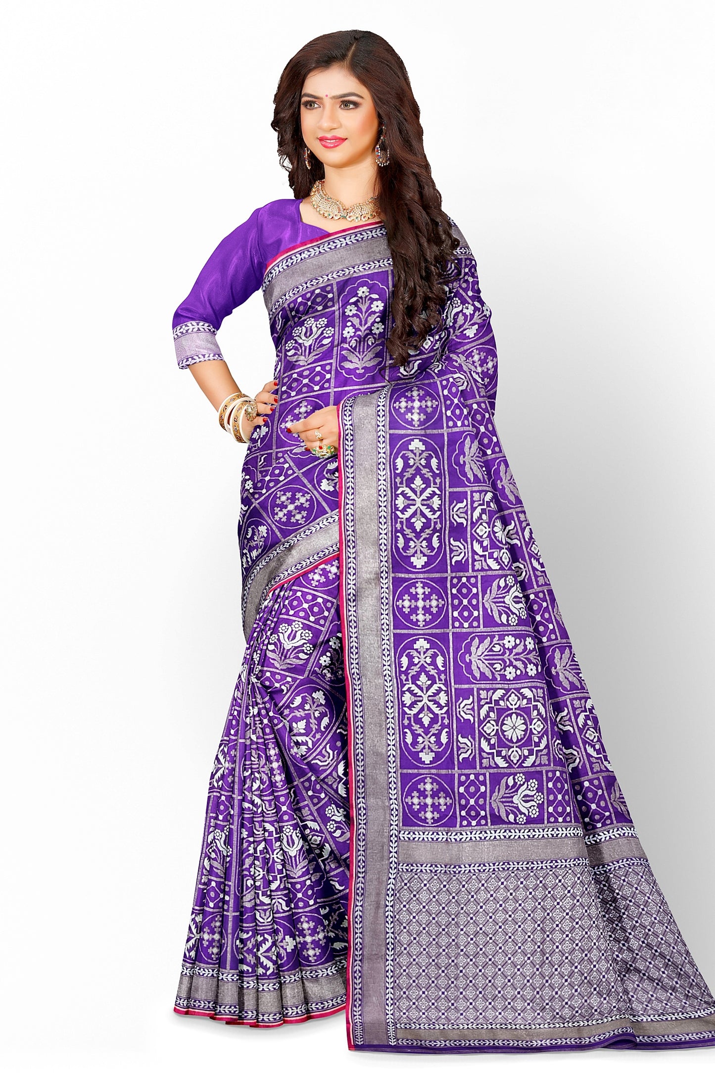 Pure Katan Silk Saree in Purple Color