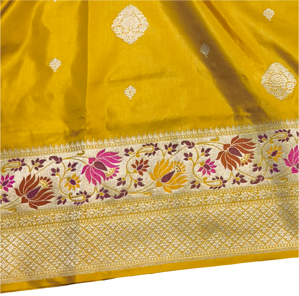 Mustard pure katan silk handvowen banarasi saree