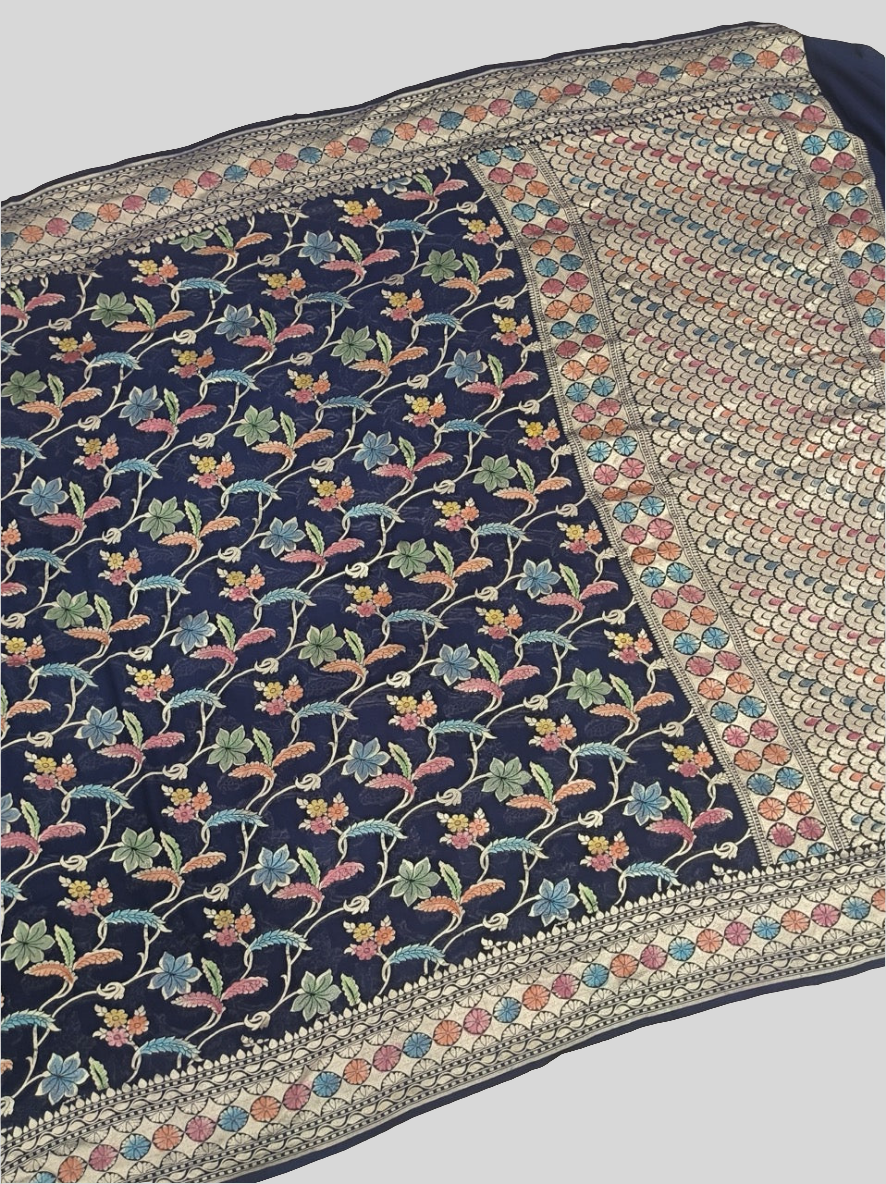 Dark Blue Khaddi Georgette Saree