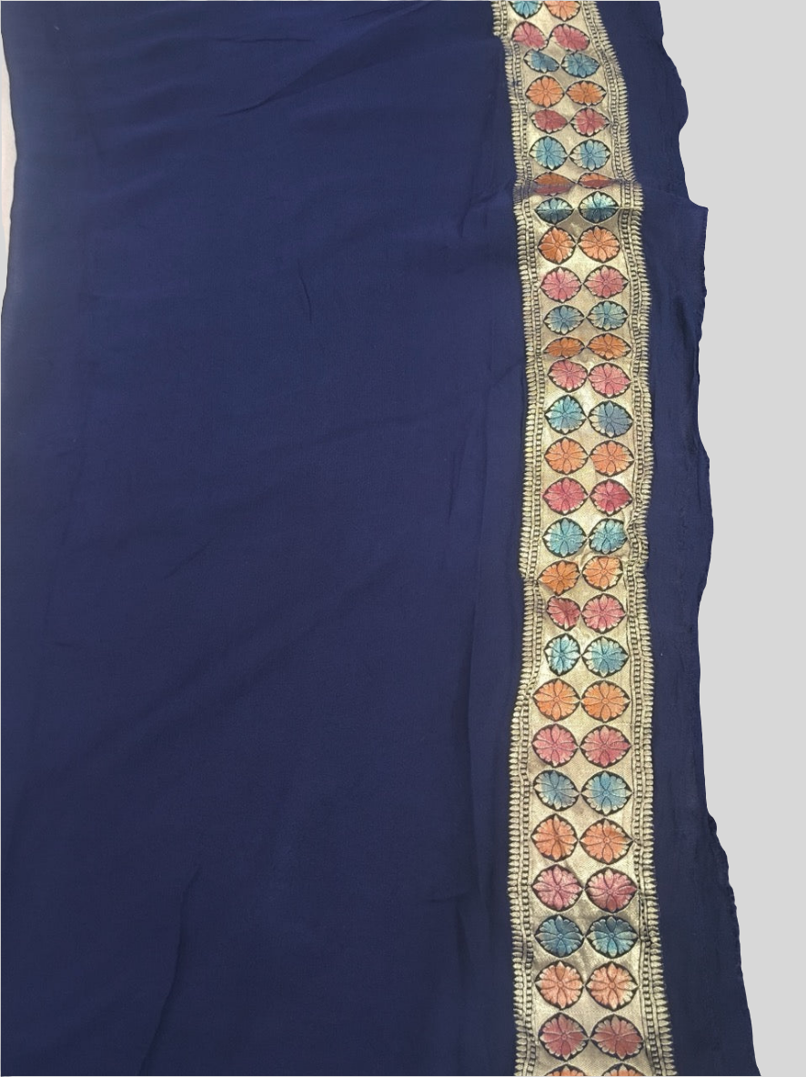 Dark Blue Khaddi Georgette Saree