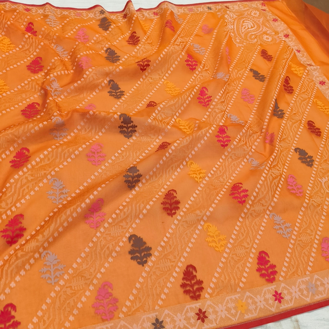 Pure Kora Silk Ektara Tilfi Cutwork Banarasi Saree