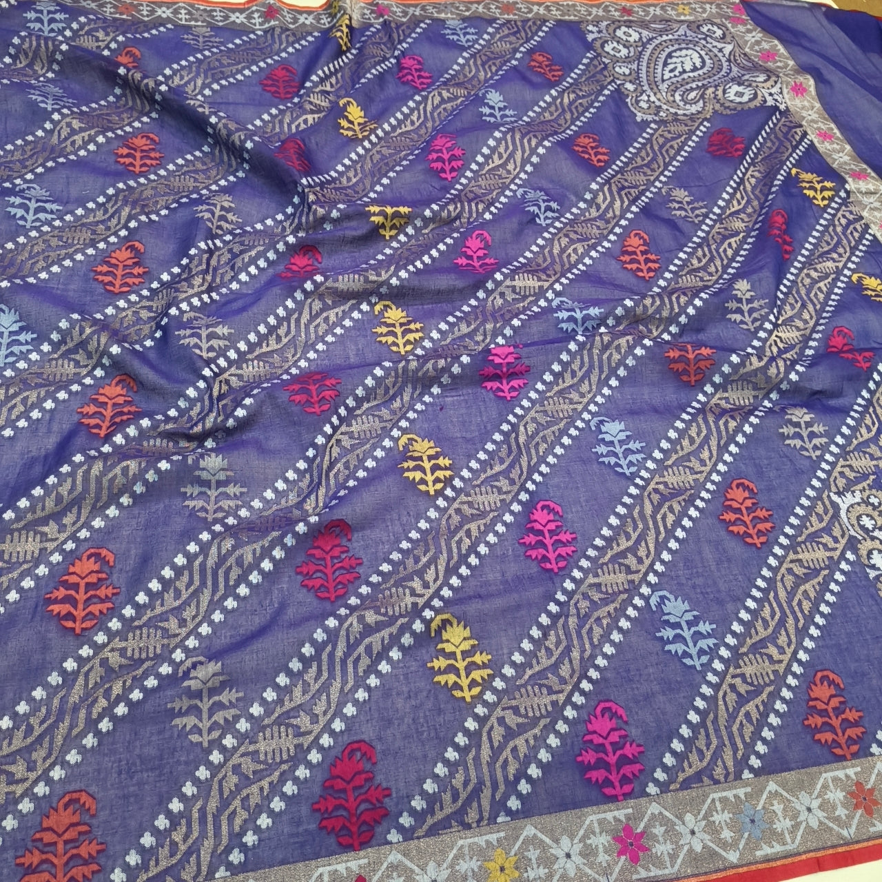 Pure Cotton Ektara Tilfi Cutwork Jamdani Banarasi Saree