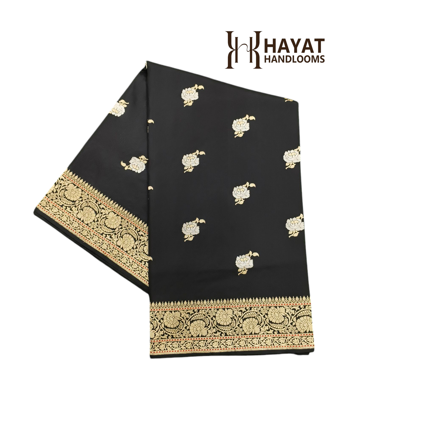 Black pure katan silk handvowen banarasi saree