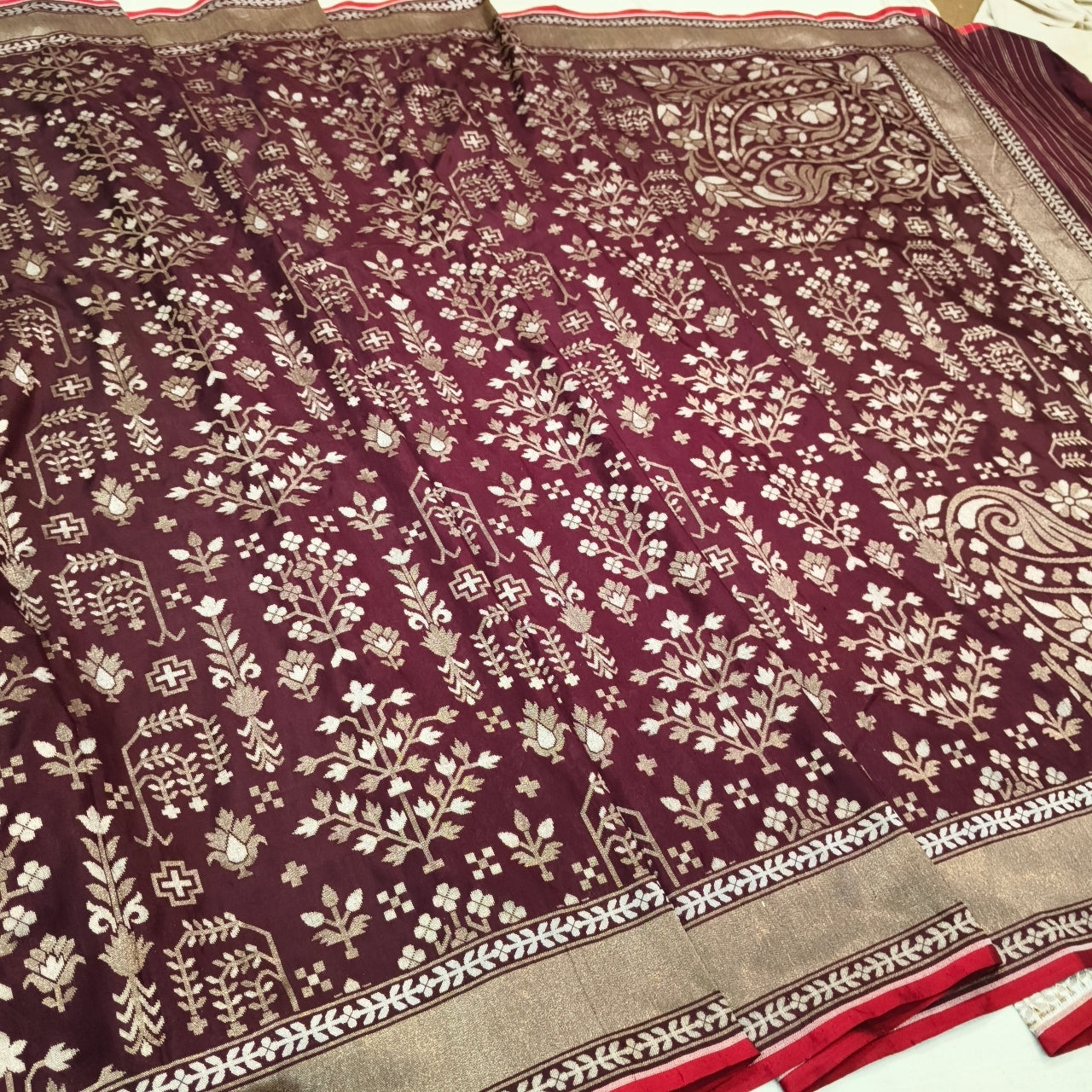 Pure Katan Silk Ektara Cutwork Jamdani Banarasi Saree