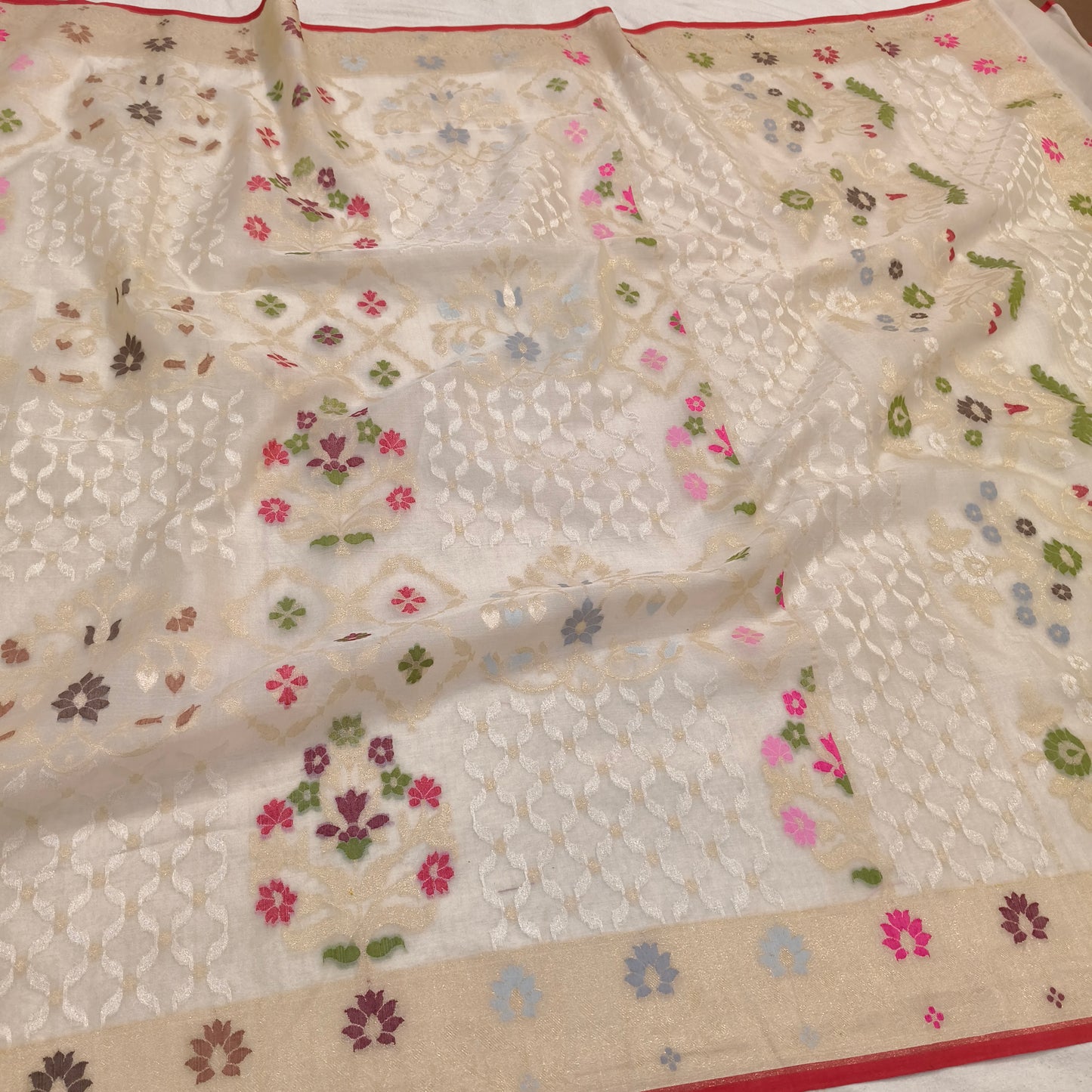 Pure Kora Silk Ektara Tilfi Cutwork Banarasi Saree